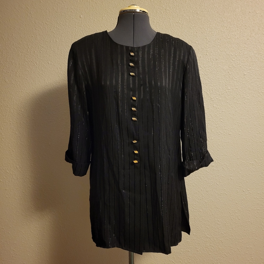 Pride & Joy Black & Gold Metallic Striped Button-Up Top Size 12M